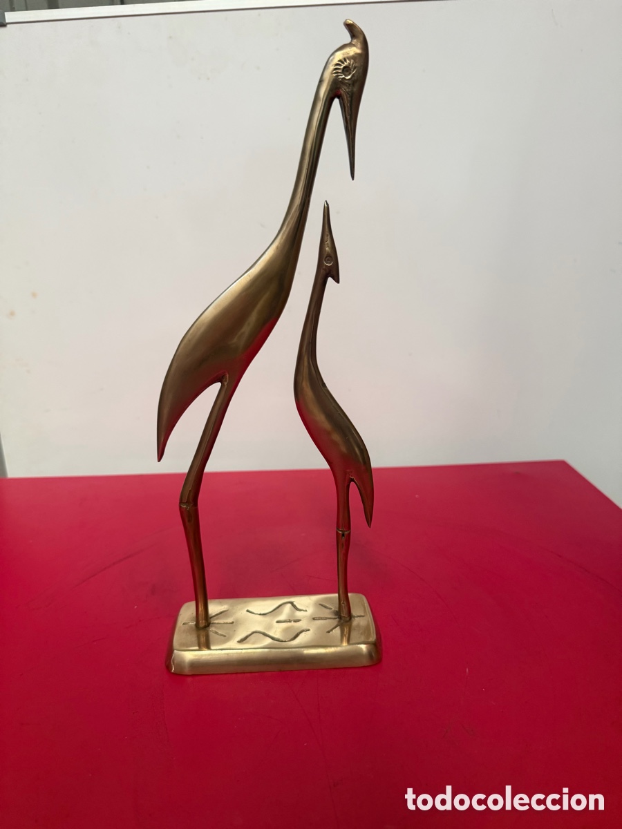 Arte: Escultura Vintage Garzas Lat&oacute;n Macizo 34cm