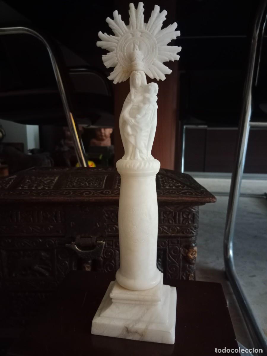 Arte: PRECIOSA IMAGEN DE N.S. VIRGEN DEL PILAR EN MARMOL TALLADO INTEGRAL - S. XIX - 31 CM ALTURA