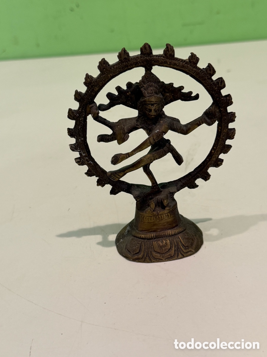 Arte: Antigua escultura hind&uacute; de Shiva Nataraja en bronce &ndash; Dios de la Danza &ndash; 15 cm