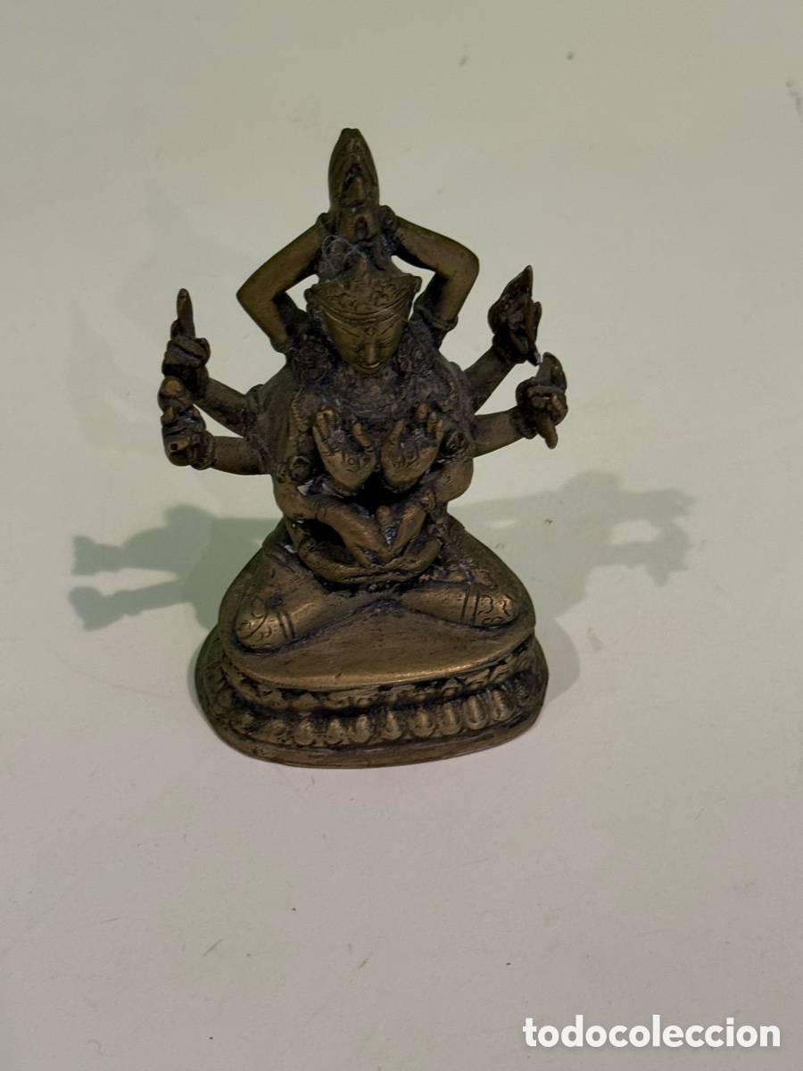Arte: Antigua escultura hind&uacute; de bronce &ndash; Yab-Yum Shiva y Shakti &ndash; 12 &times; 8 cm