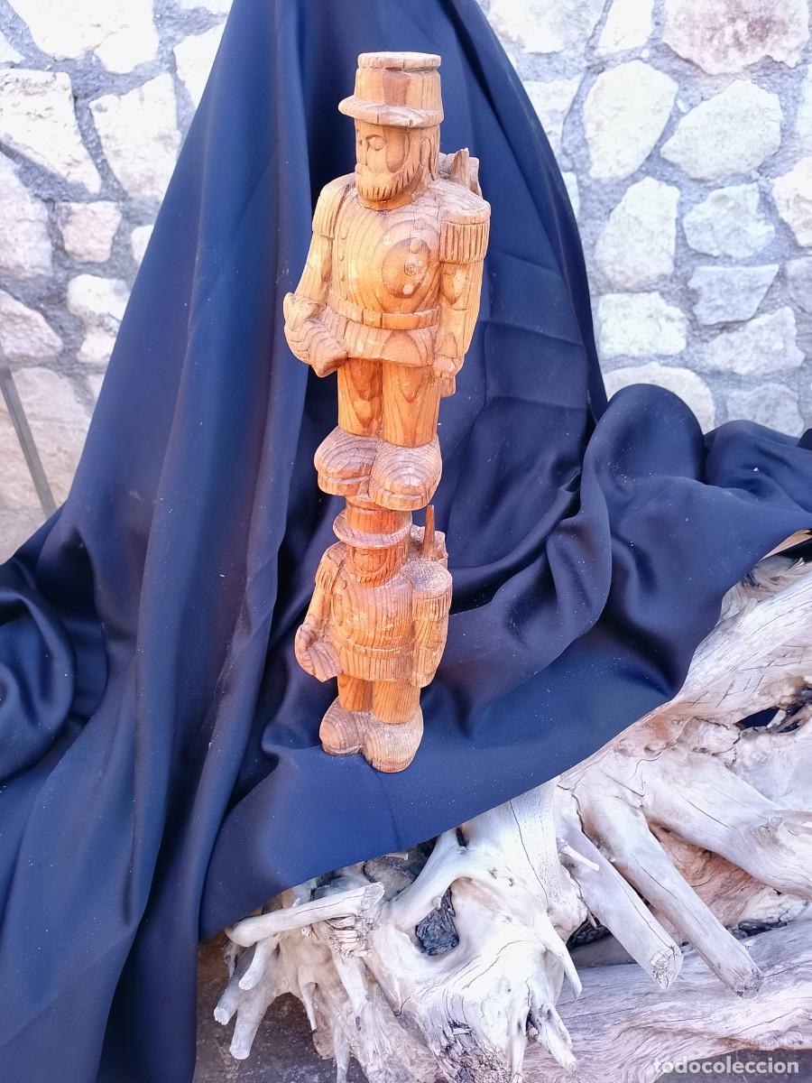 Arte: Antigua talla doble artesanal madera soldados
