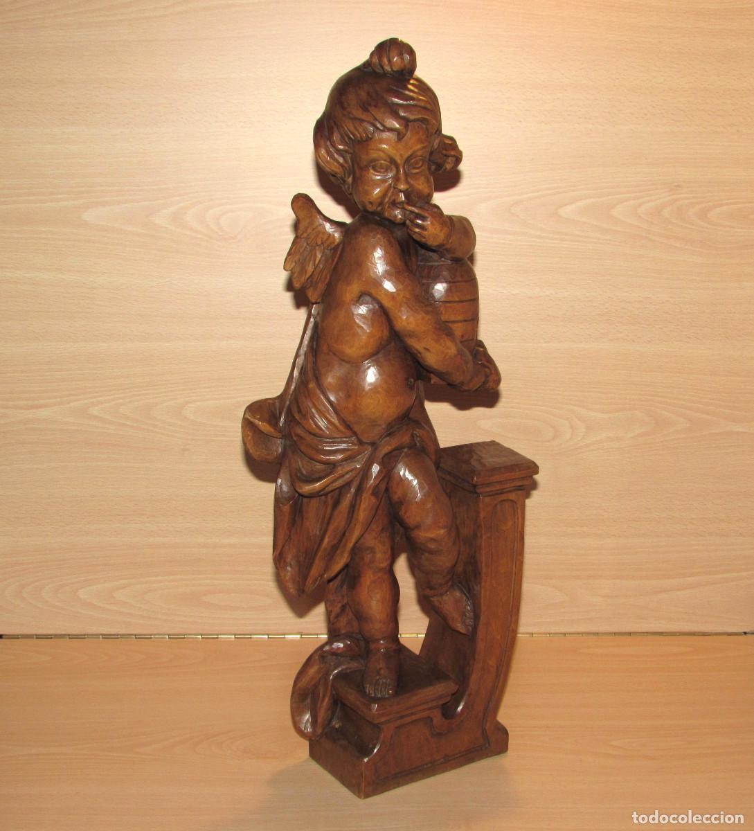 Arte: Talla escultura madera &Aacute;ngel Putti Querub&iacute;n J.A. Feuchtmayer chupador miel 52 cm firmado R.D
