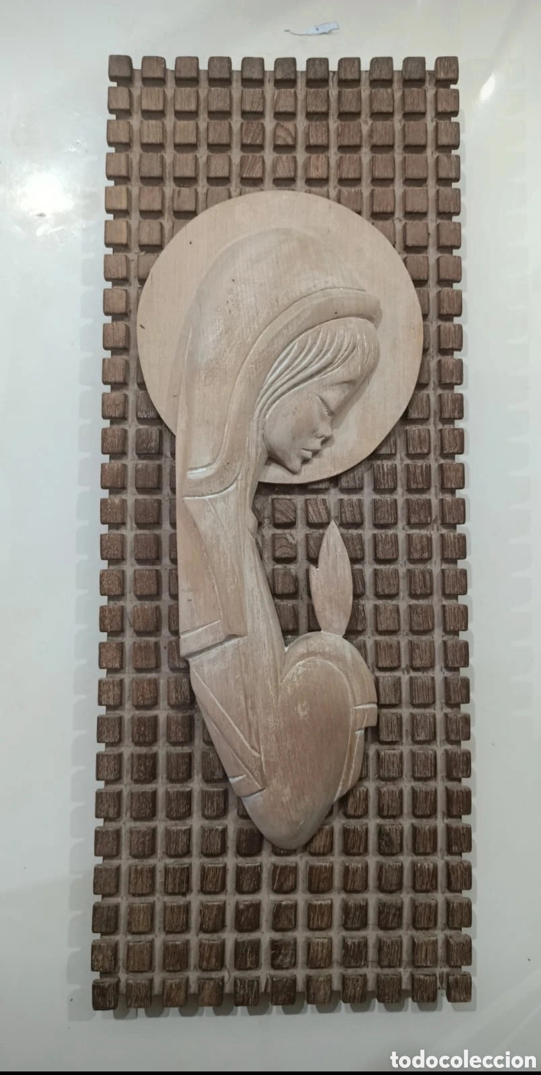 Arte: Cuadro Relieve Virgen Madera Vintage Mid Century Guerino's (Guarinos/Guarino's) (47x18 cm)