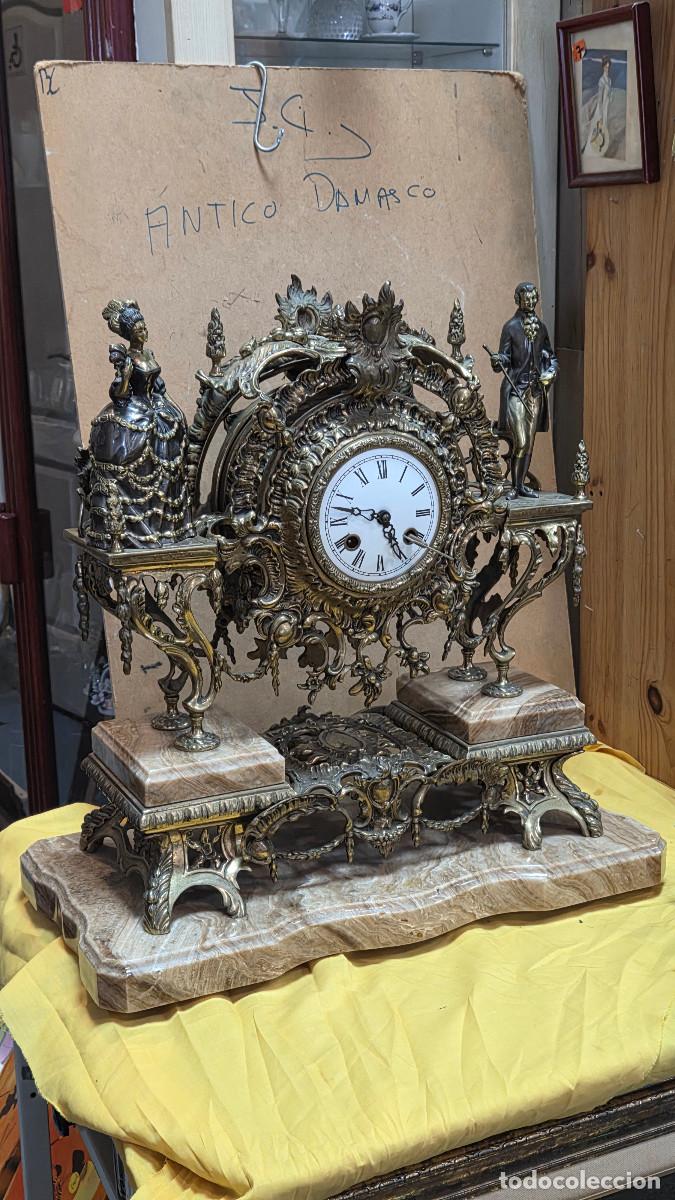 Arte: reloj de sobremesa grande de bronce y marmol