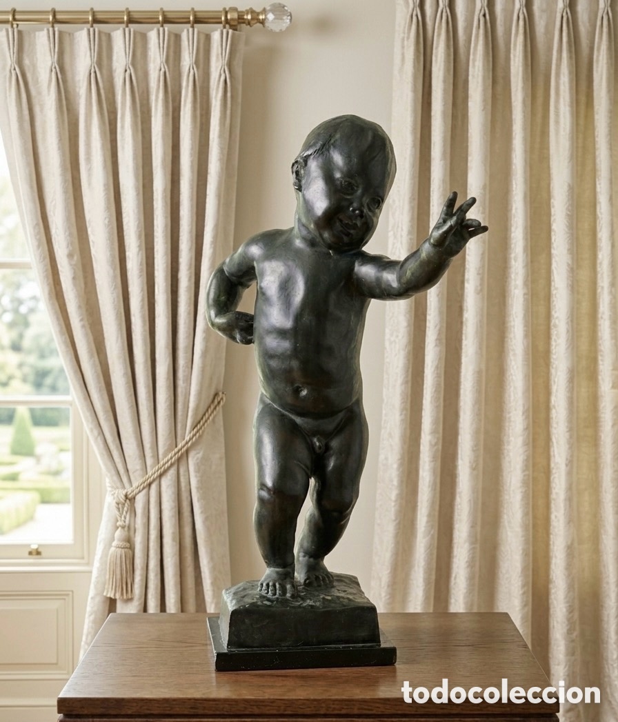 Arte: Gran escultura en bronce 'Primeros pasos', estilo Mariano Benlliure. 65 cm - 24 kg. Firma ap&oacute;crifa.