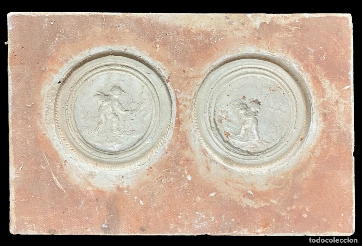 Arte: Antiguo molde de escayola para hacer barro, porcelana o terracota. &Aacute;ngeles de la guarda. 24x15x2