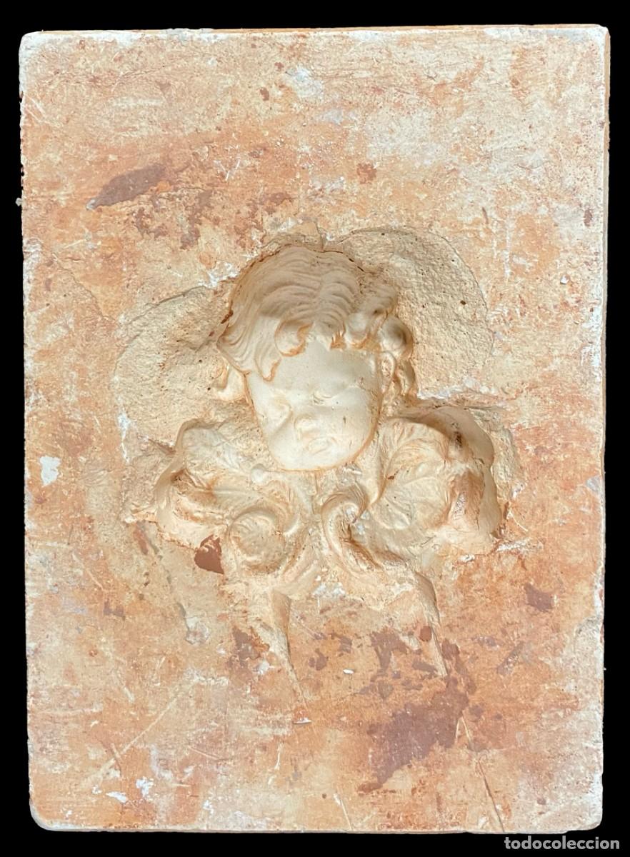 Arte: Antiguo molde de escayola para hacer barro, porcelana o terracota. &Aacute;ngel. 14x14x3
