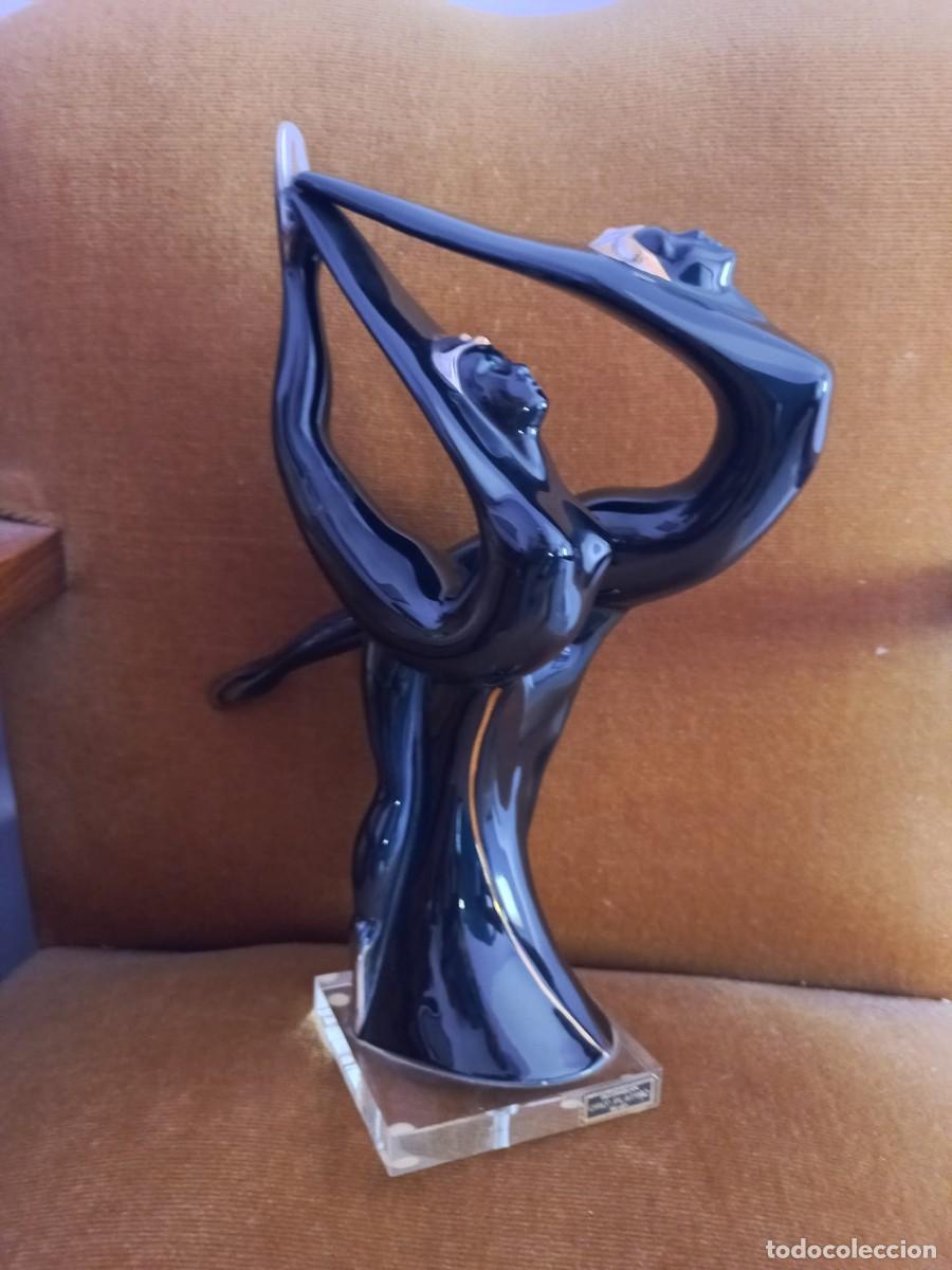 Arte: Escultura bailarina ba&ntilde;o oro y platino porcelana vidriada Galos dancing girl gold platinium porcela