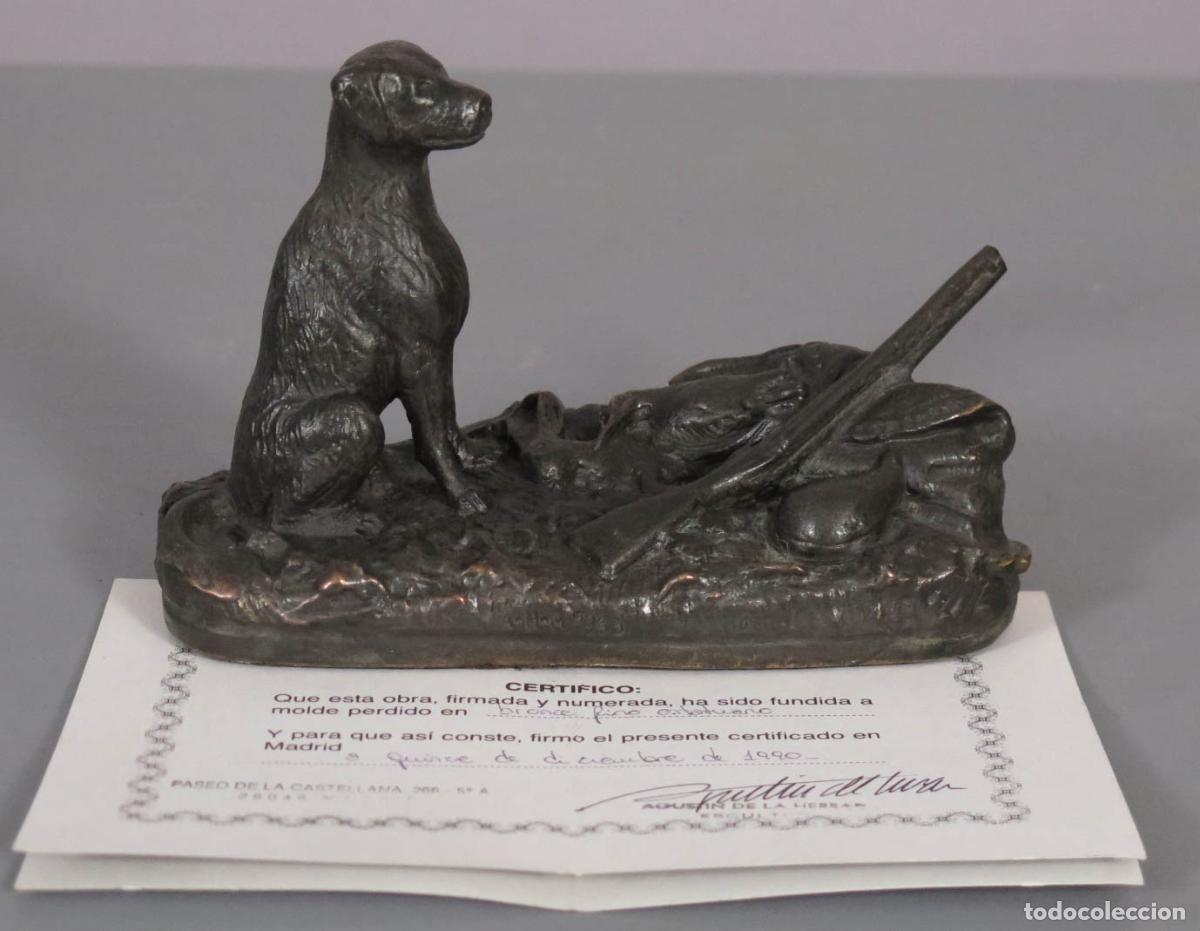 Arte: PERRO LABRADOR GUARDANDO. BRONCE. AGUSTIN DE LA HERRAN. CON CERTIFICADO