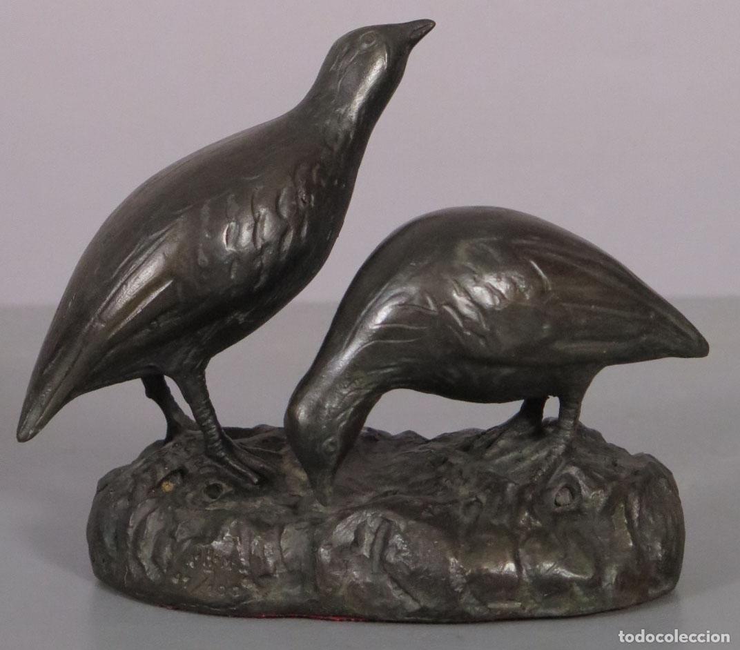 Arte: PAREJA DE PERDICES. AGUSTIN DE LA HERRAN. BRONCE. SIGLO XX