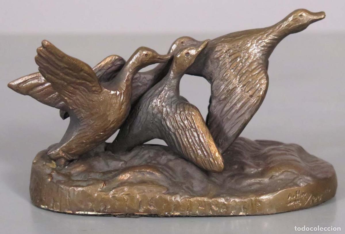 Arte: BANDADA DE PATOS. BRONCE. AGUSTIN DE LA HERRAN. SIGLO XX