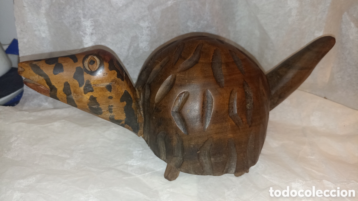 Arte: Figura Tortuga / Animal Fant&aacute;stico de Madera Tallada - Arte &Eacute;tnico 31 cm