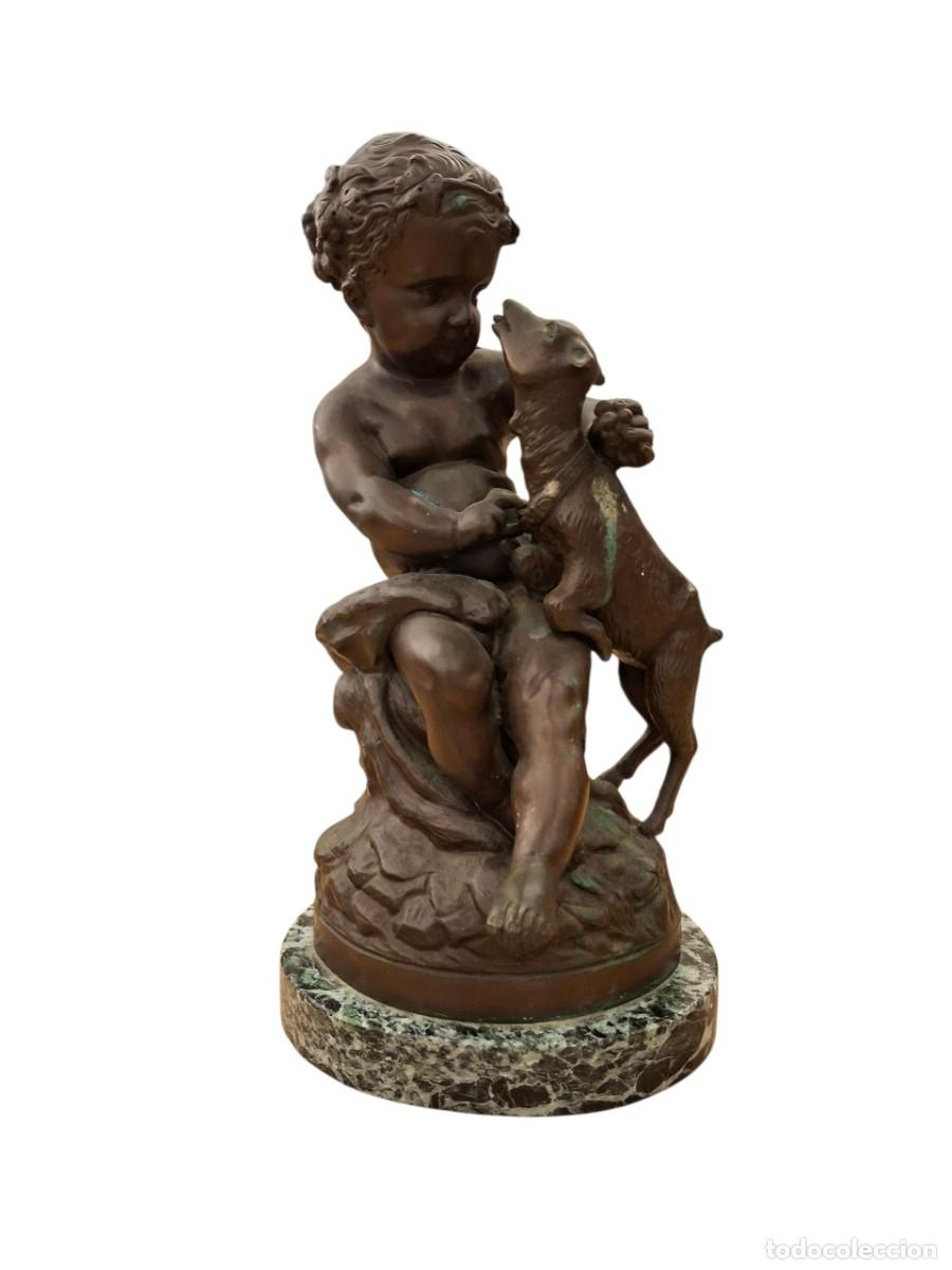 Arte: ESCULTURA EN BRONCE DE QUERUBIN Y CABRITILLA FIRMADA