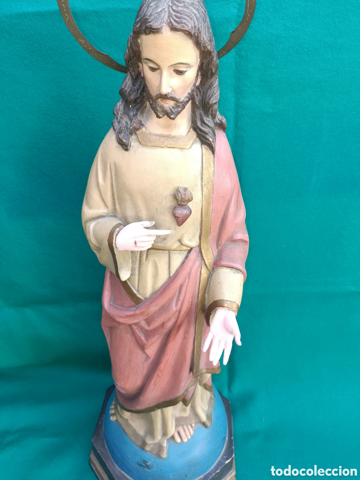 Kunst: Coraz&oacute;n de jesus, santo iglesia, madera, ojos de cristal