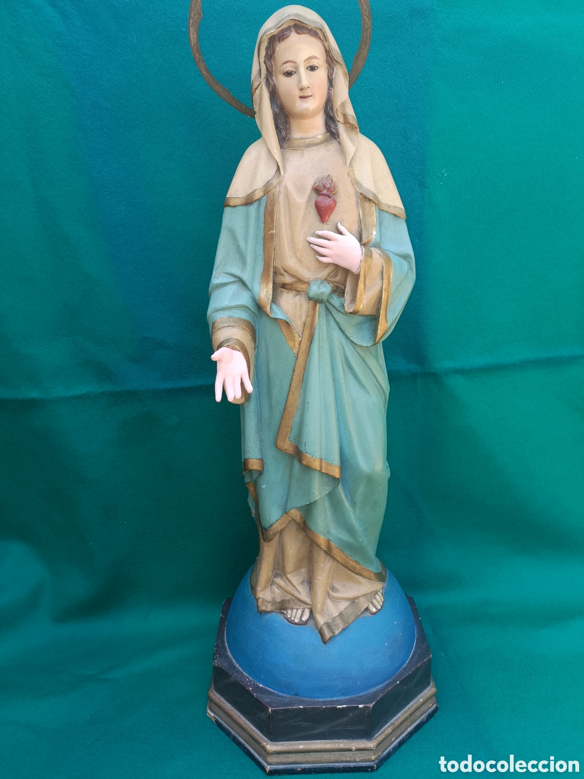 Kunst: Virgen madera, Sagrado coraz&oacute;n de Maria, ojos de cristal
