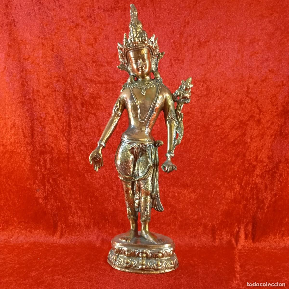 Arte: PRECIOSA ESCULTURA DE BRONCE - AVALOKITESVARA - ENCARNACI&Oacute;N DE LA COMPASI&Oacute; - 43 X 17 X 9 CM / 2189