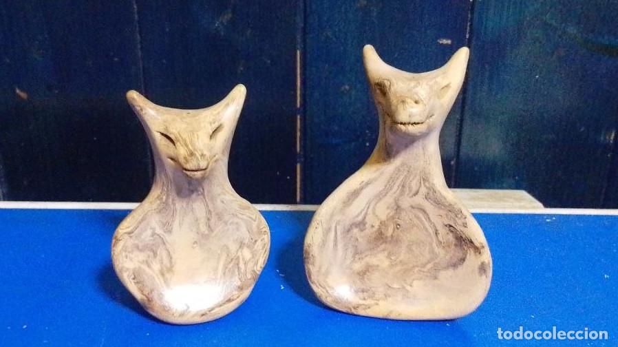Arte: par de figuras zorros ceramica jaspeada (Studio Pottery) taller: S.R. Allen (Tennessee) a&ntilde;os 70