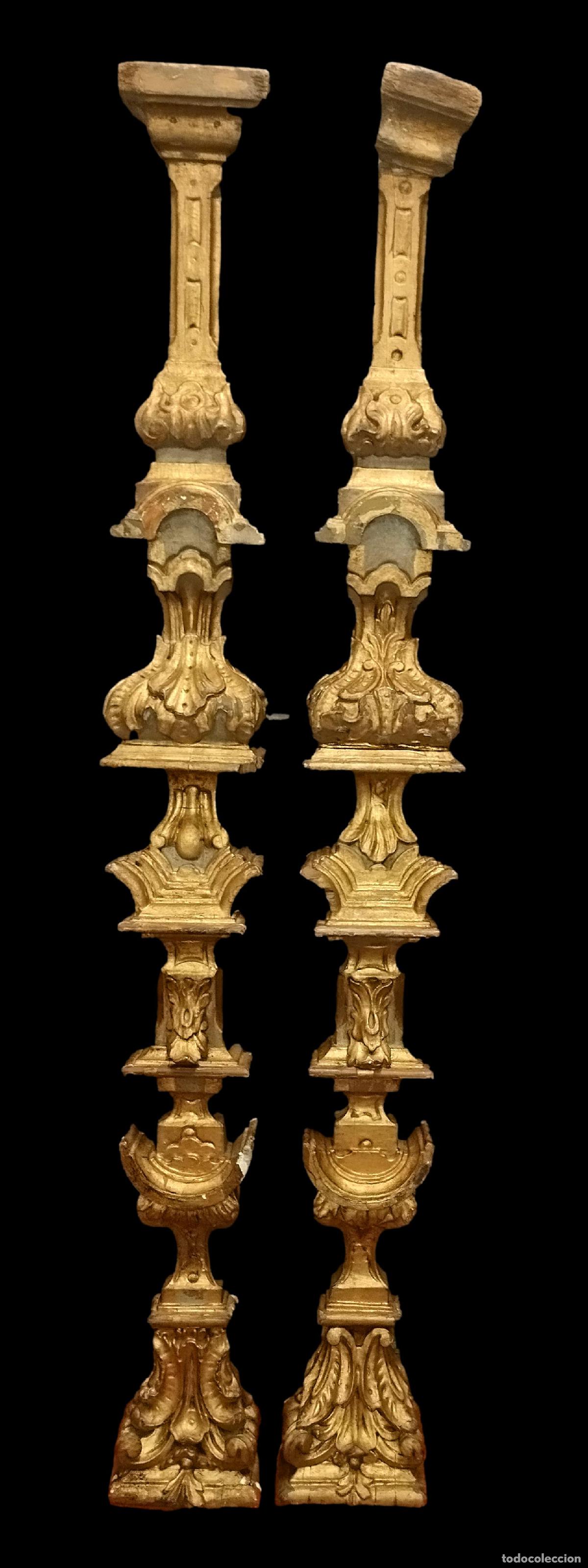 Arte: EXCEPCIONAL PAREJA DE PILASTRAS BARROCAS. MADERA TALLADA Y DORADA. ESPA&Ntilde;A. XVII-XVIII