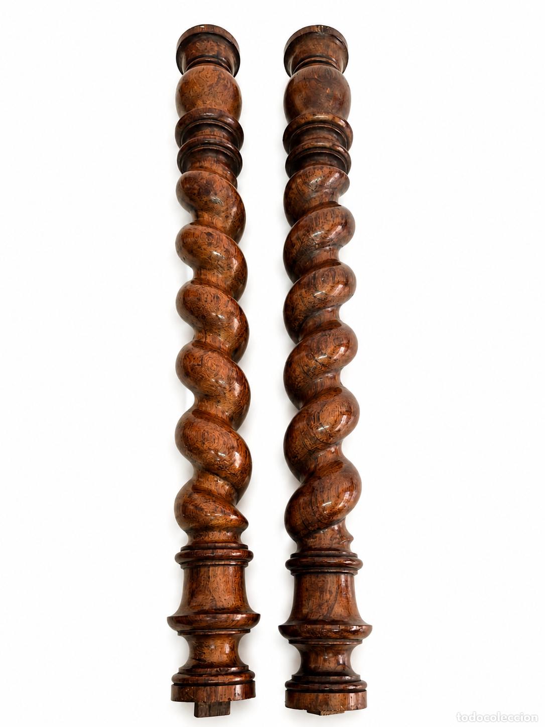 Arte: Antigua Pareja de Columnas Salom&oacute;nicas, Torneadas -Madera de Jacaranda - S.XIX