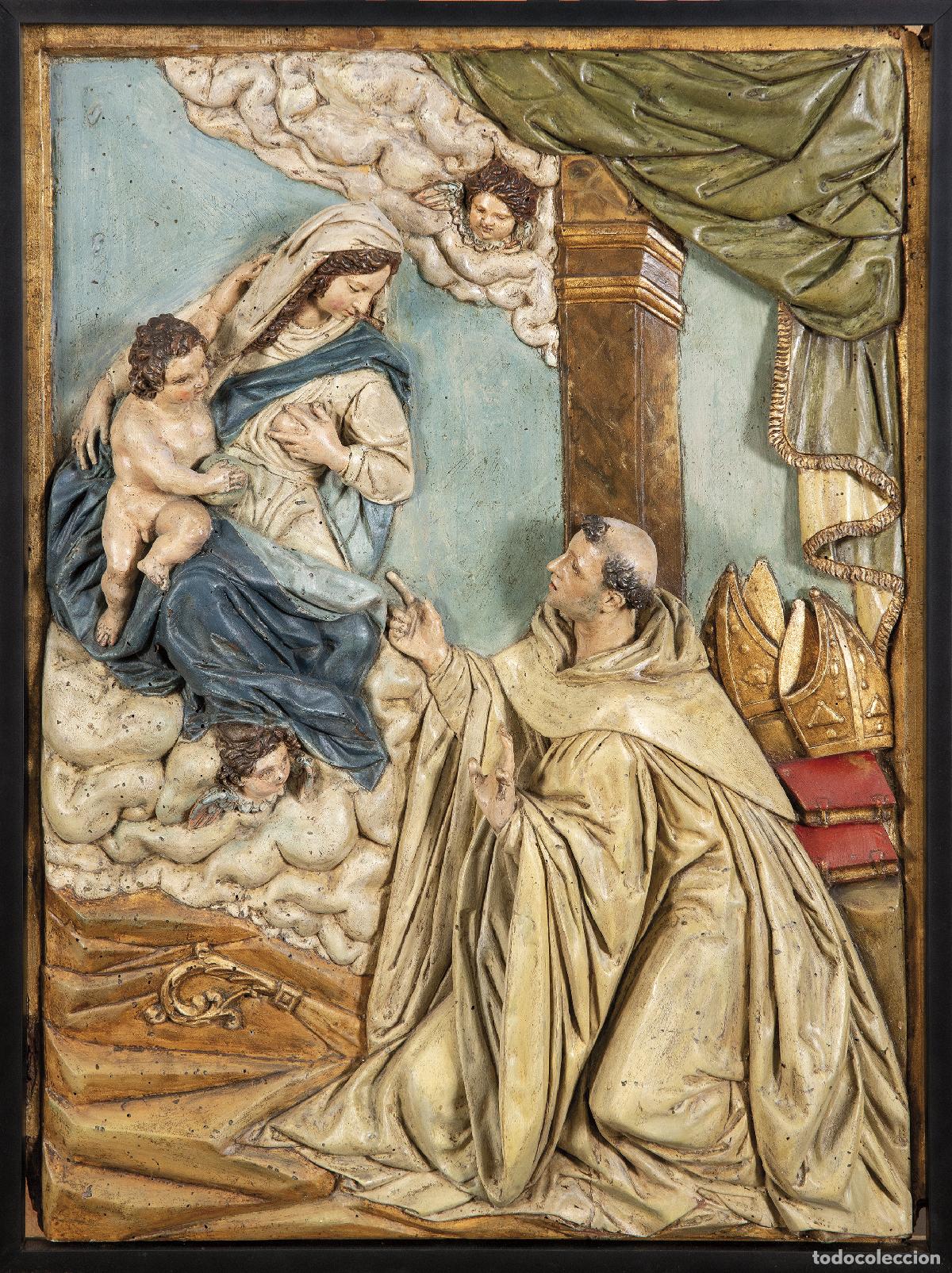 Arte: Lactancia de San Bernardo relieve madera tallada y policromada taller Mart&iacute;nez Monta&ntilde;&eacute;s siglo XVII