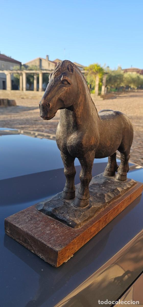 Arte: Preciosa talla madera caballo percheron grande