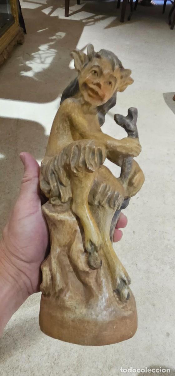 Arte: Preciosa escultura fauno madera muy trabajada antigua