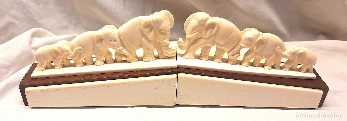 Arte: Elefantes Marfil Ivory Reposalibros. Med. 37 cm