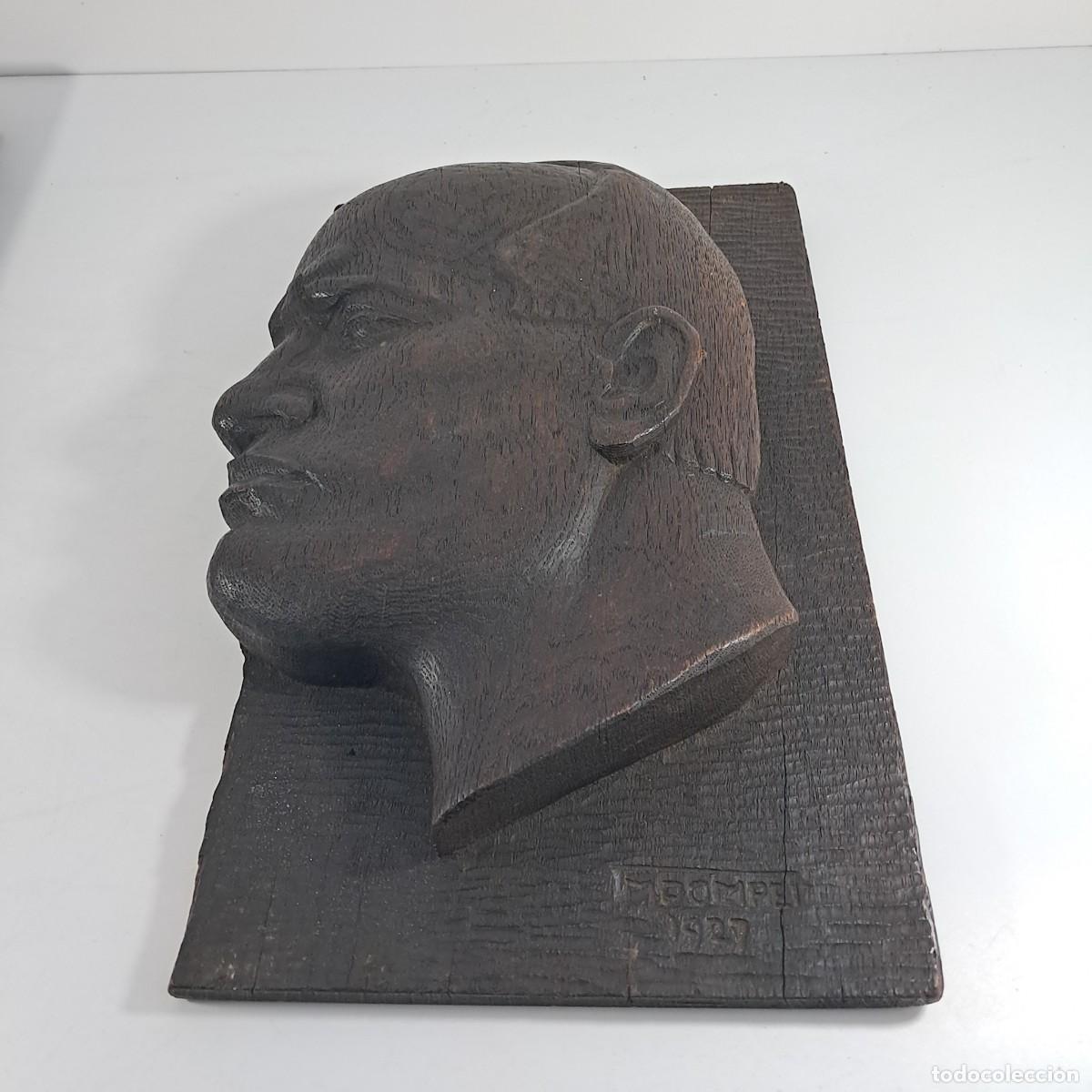 Arte: Scultura Legno Mario Pompei 1927 - Ritratto Benito Mussolini - Altorilievo Firmato 25x41x6 cm