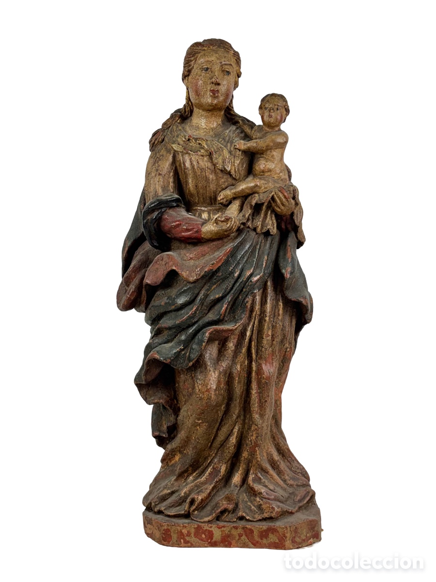 Arte: VIRGEN MARIA Y EL NI&Ntilde;O, BARROCO - TERRACOTA POLICROMADA, SIGLO XVIII - 53 CM - GRAN PIEZA