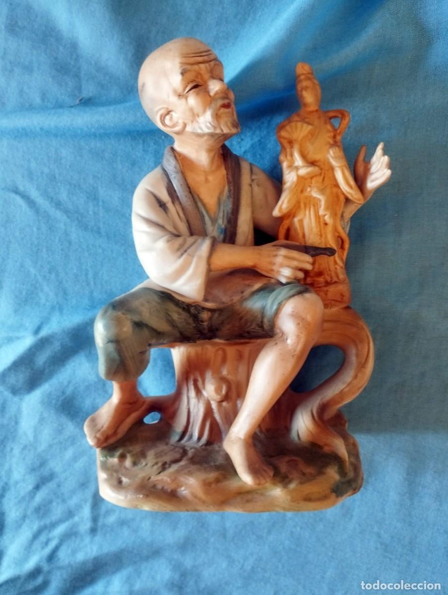 Arte: Figura Vintage de Porcelana Anciano Escultor / Artesano Oriental