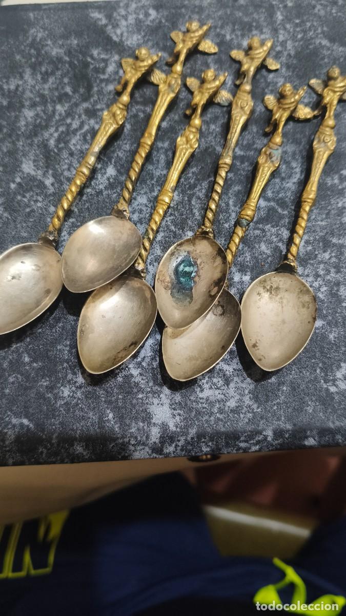 Arte: 6 cuill&egrave;re &agrave; caf&eacute; querubin 1880 bronze argent&eacute; d &eacute;poque original