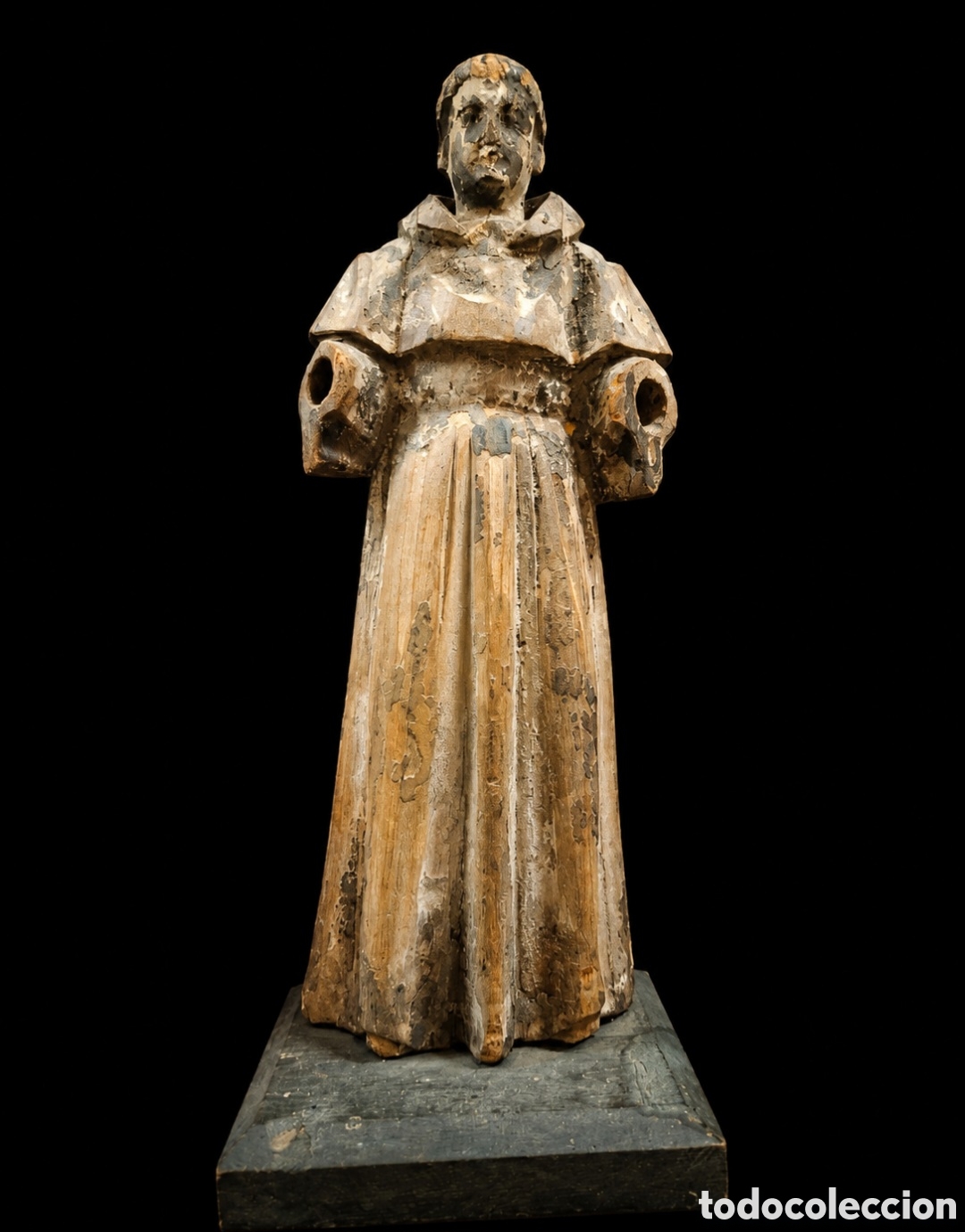 Art: Con certificado de exportaci&oacute;n talla de madera hispano filipina de sacerdote Franciscano sigl XVIII