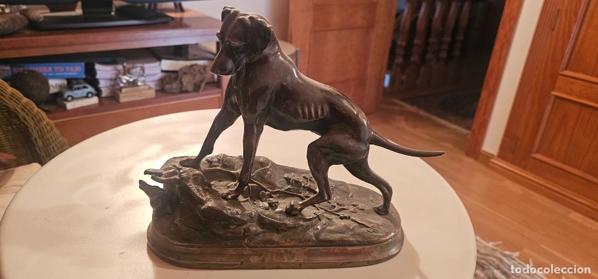 Arte: Preciosa escultura perro cazador bronce firmada