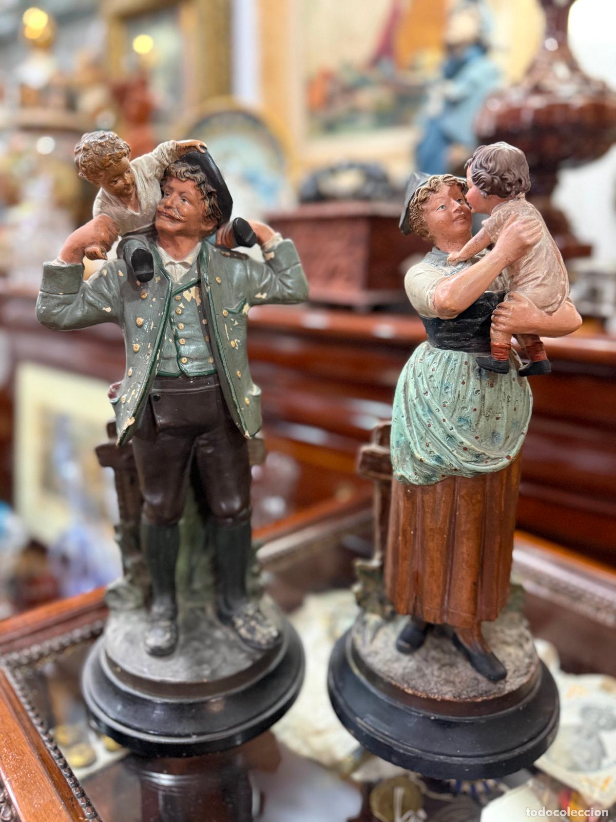 Arte: PRECIOSA PAREJA DE ESCULTURA EN TERRACOTA PRINCIPIOS SIGLO XX - MEDIDA 35 CM