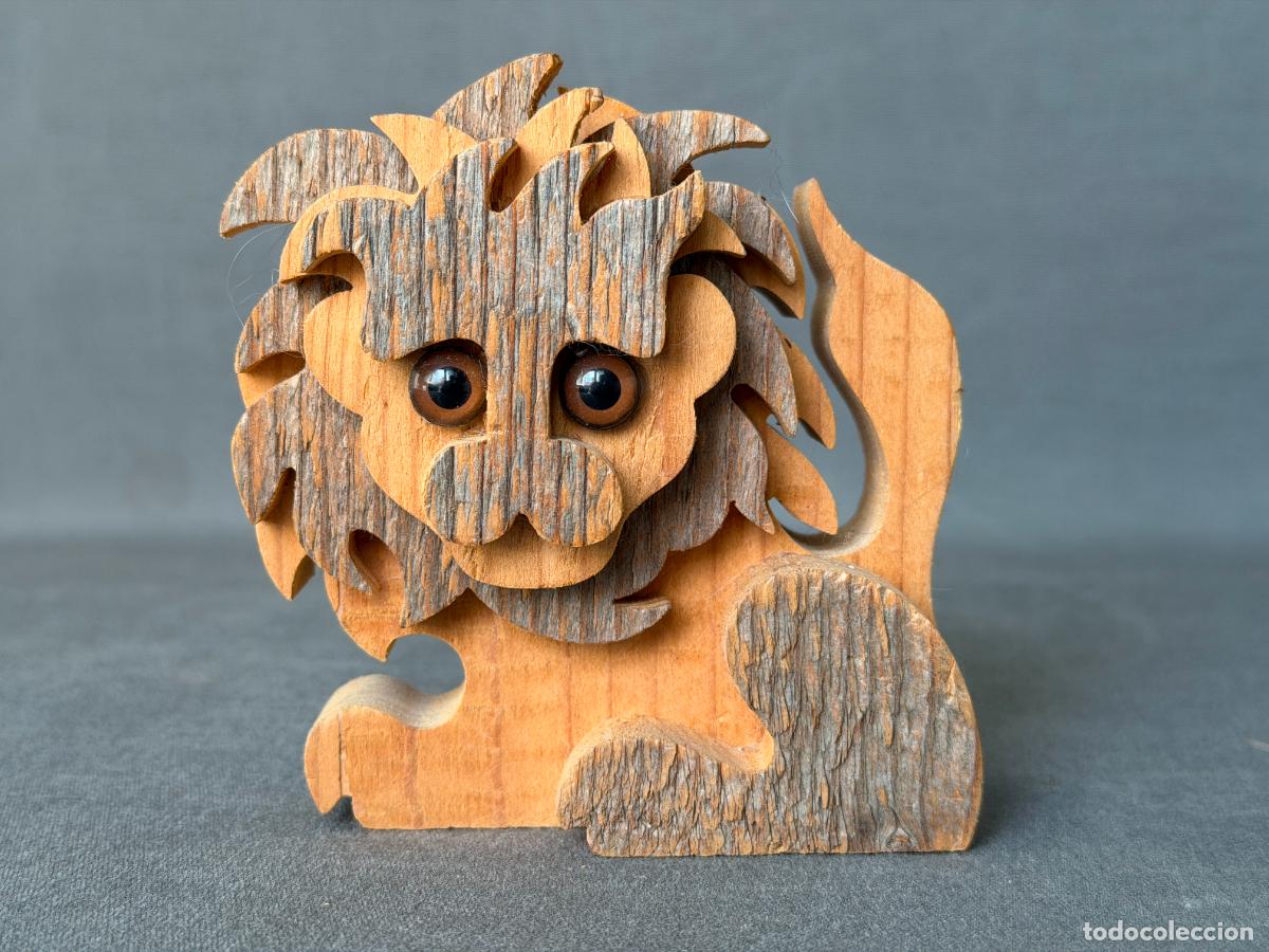 Arte: Le&oacute;n escultura de madera Fausto Sangiovanni, Orvieto, Italia, ca. 1975, dise&ntilde;o italiano vintage,R781
