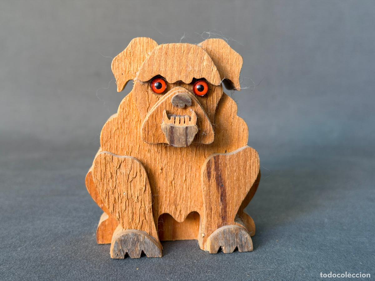 Arte: Bulldog escultura madera Fausto Sangiovanni, Orvieto, Italia, ca. 1975, dise&ntilde;o italiano vintage,R785