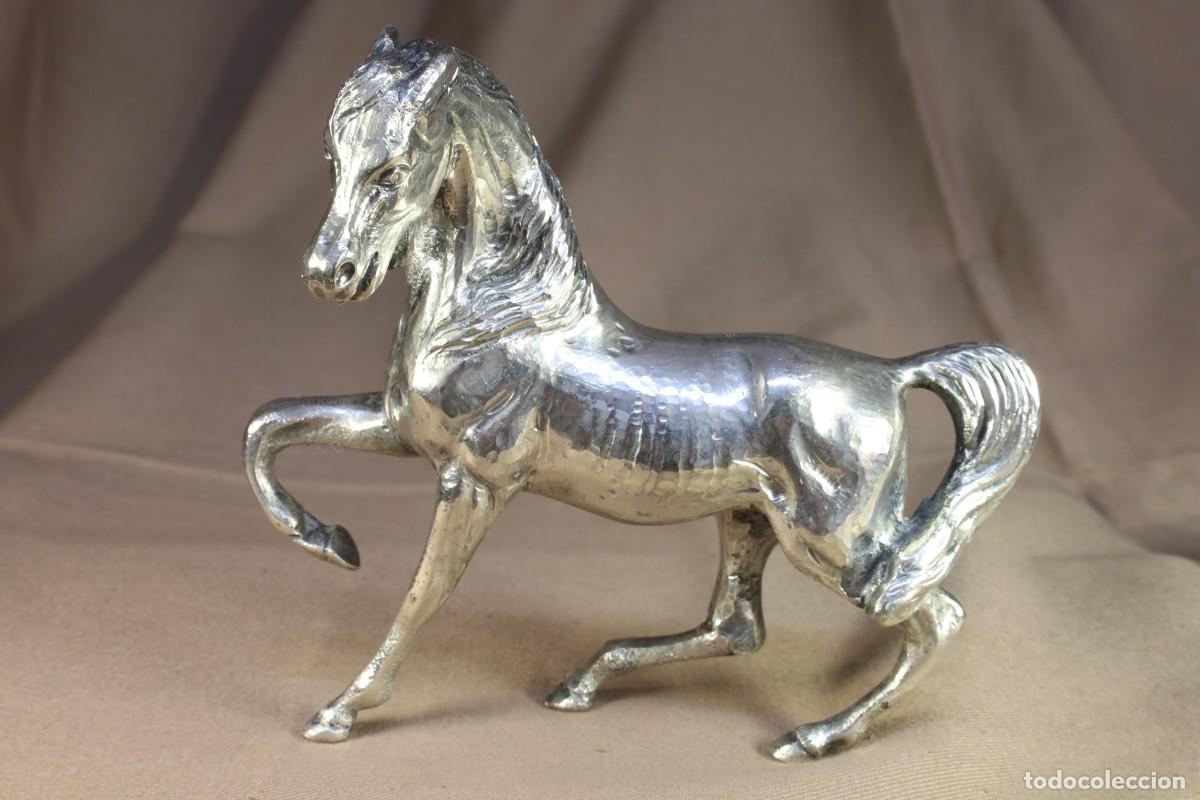 Arte: Escultura Caballo de bronce plateado. Macizo. Silver bronze horse sculpture. Solid. Mediano.