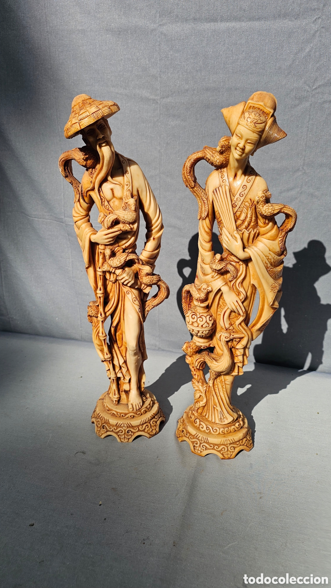 Arte: pareja de figuras decorativas orientales vintage de resina
