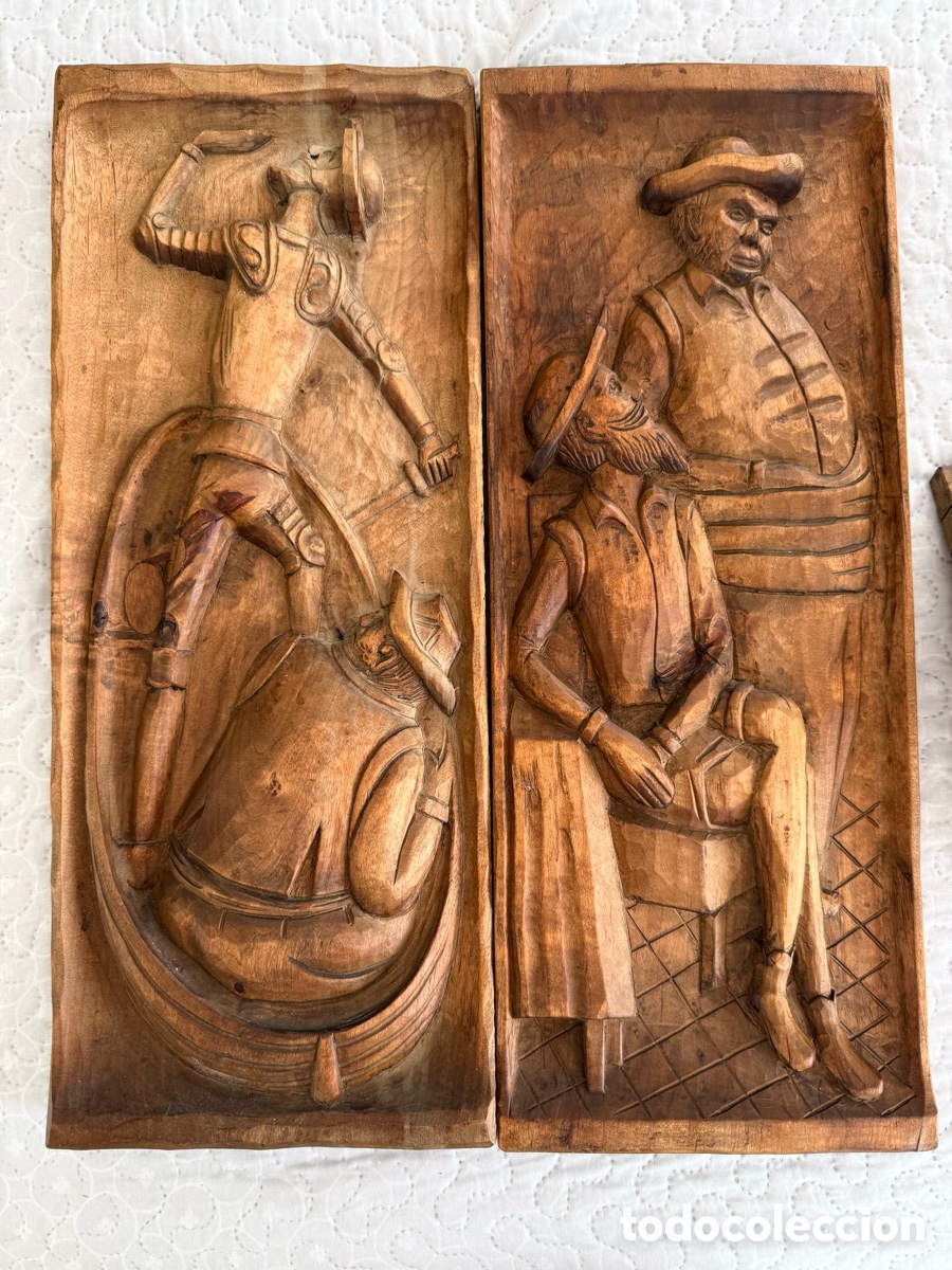 Arte: Pareja Cuadros Tallados Madera Don Quijote Sancho panza