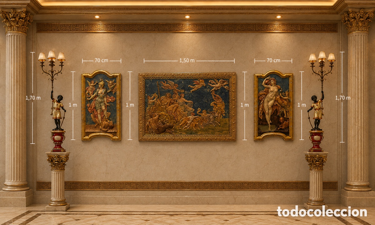 Arte: Pareja de antorcheros venecianos y tres relieves de E.Orejudo