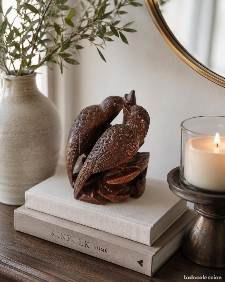 Arte: Pareja de aves vintage talladas en madera a mano &ndash; Estilo balin&eacute;s / asi&aacute;tico