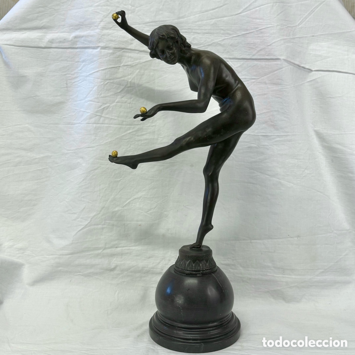 Arte: ANTIGUA ESCULTURA BRONCE BASE MARMOL BAILARINA ART DECO COLINET