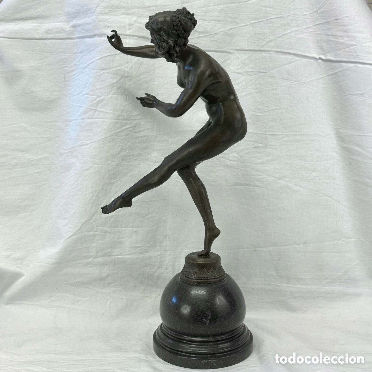 Arte: ANTIGUA ESCULTURA BRONCE BASE MARMOL BAILARINA ART DECO COLINET