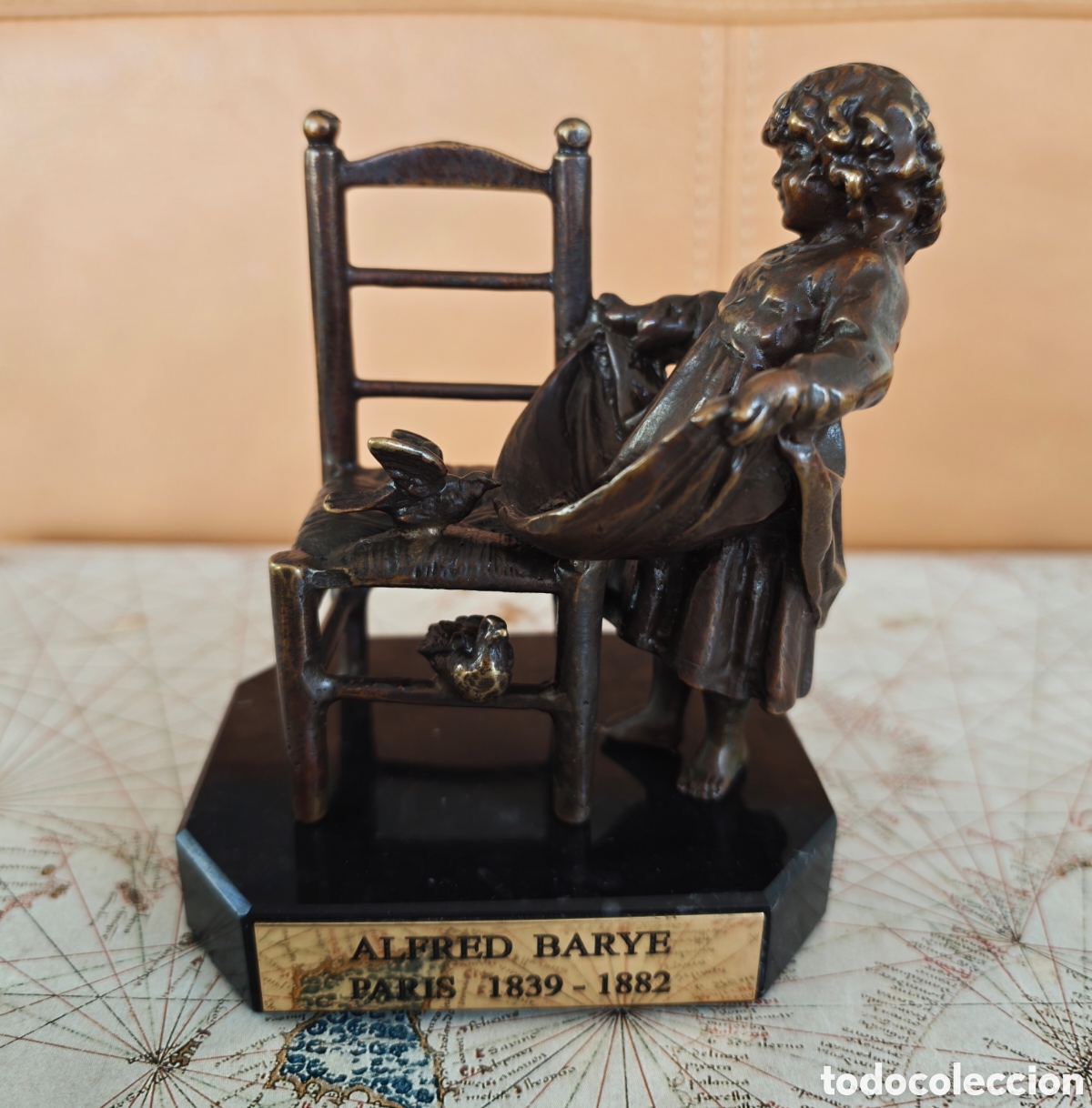 Arte: Alfred Barye (1839-1882). Escultura. Bronce. Ni&ntilde;a. P&aacute;jaros. Par&iacute;s. Francia. Siglo XIX. Original.