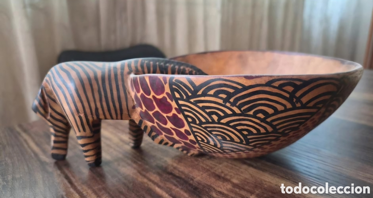 Arte: Exclusivo Bol De Madera Tallado Con Jirafa - Arte Africano Hecho A Mano
