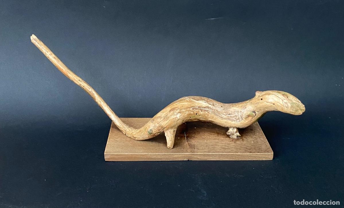 Arte: Max&iacute;n Picallo &ndash; Escultura de lagarto en madera firmada &ldquo;Picallo&rdquo; &ndash; Galicia, c.1960
