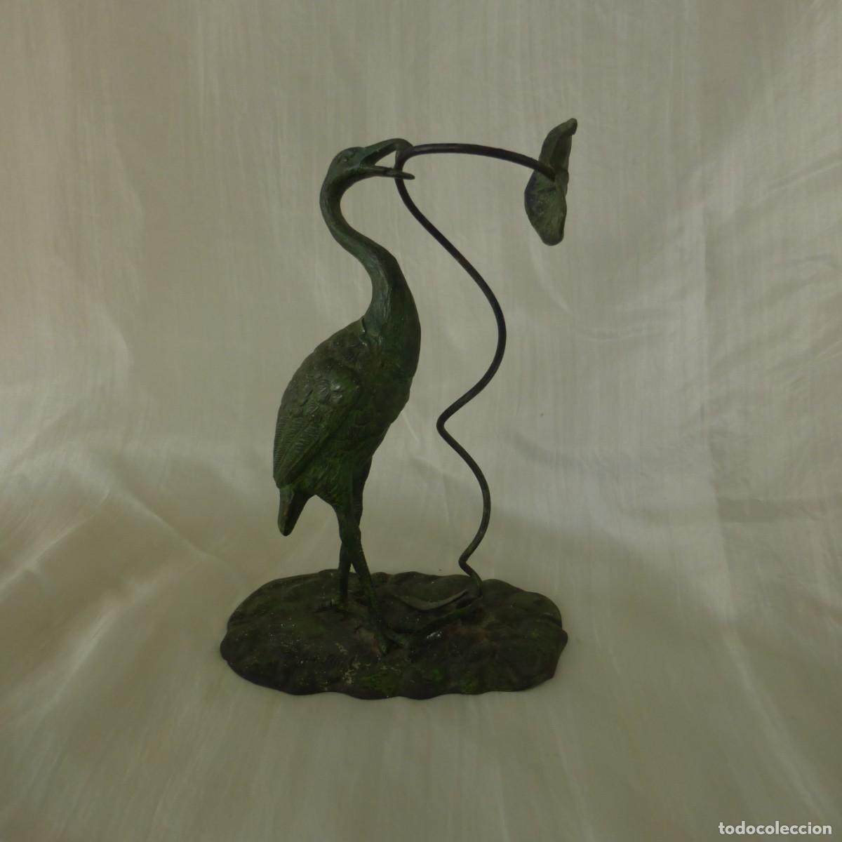Arte: ANTIGUA FIGURA MODERNISTA GARZA METAL PINTADO PPIO. S. XX ART NOUVEAU PAINTED METAL FIGURE CRANE