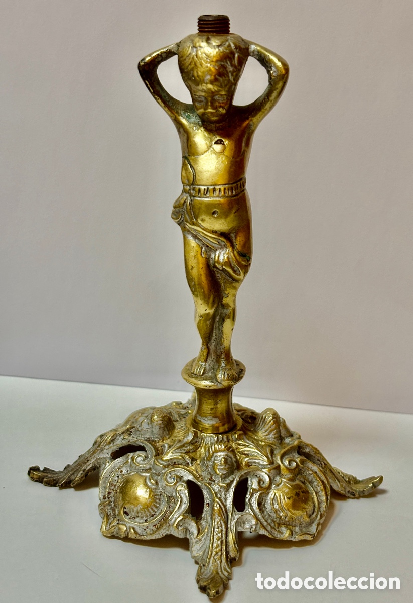Arte: Base de Candelabro Antigua - Querub&iacute;n en Bronce Macizo - Cera Perdida - Triple Sello Susse Fr&egrave;res