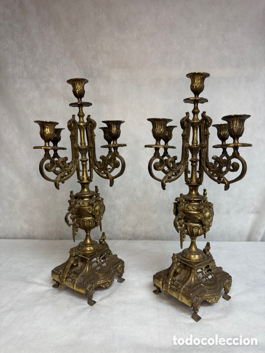 Arte: Pareja de candelabros 5 brazos en bronce
