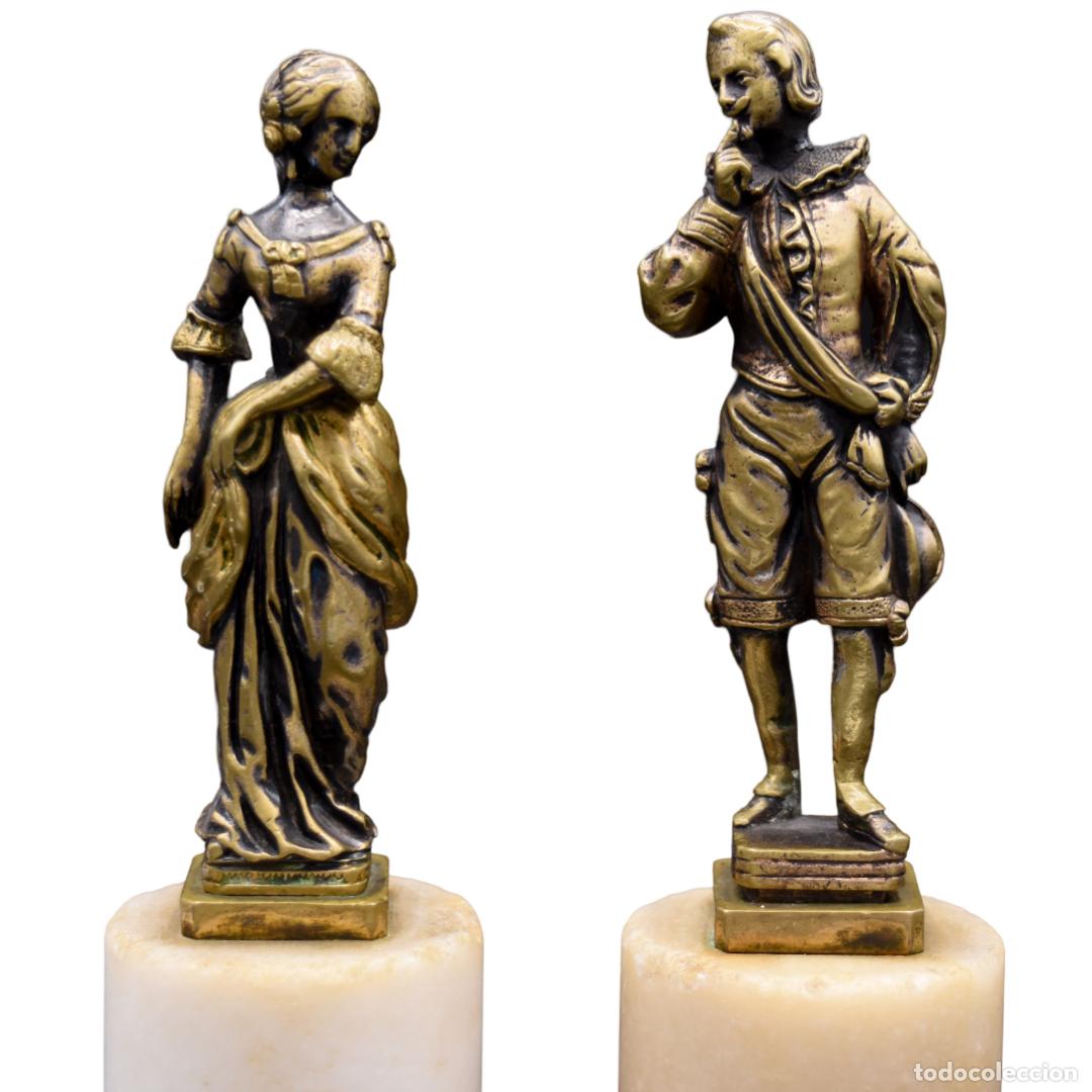 Arte: Esculturas de bronce y m&aacute;rmol - Pareja de &eacute;poca